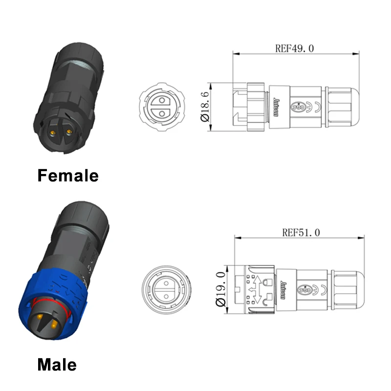 Outdoor Lighting Connectors - 2Pin M16 موصل الطاقة الذاتي قفل