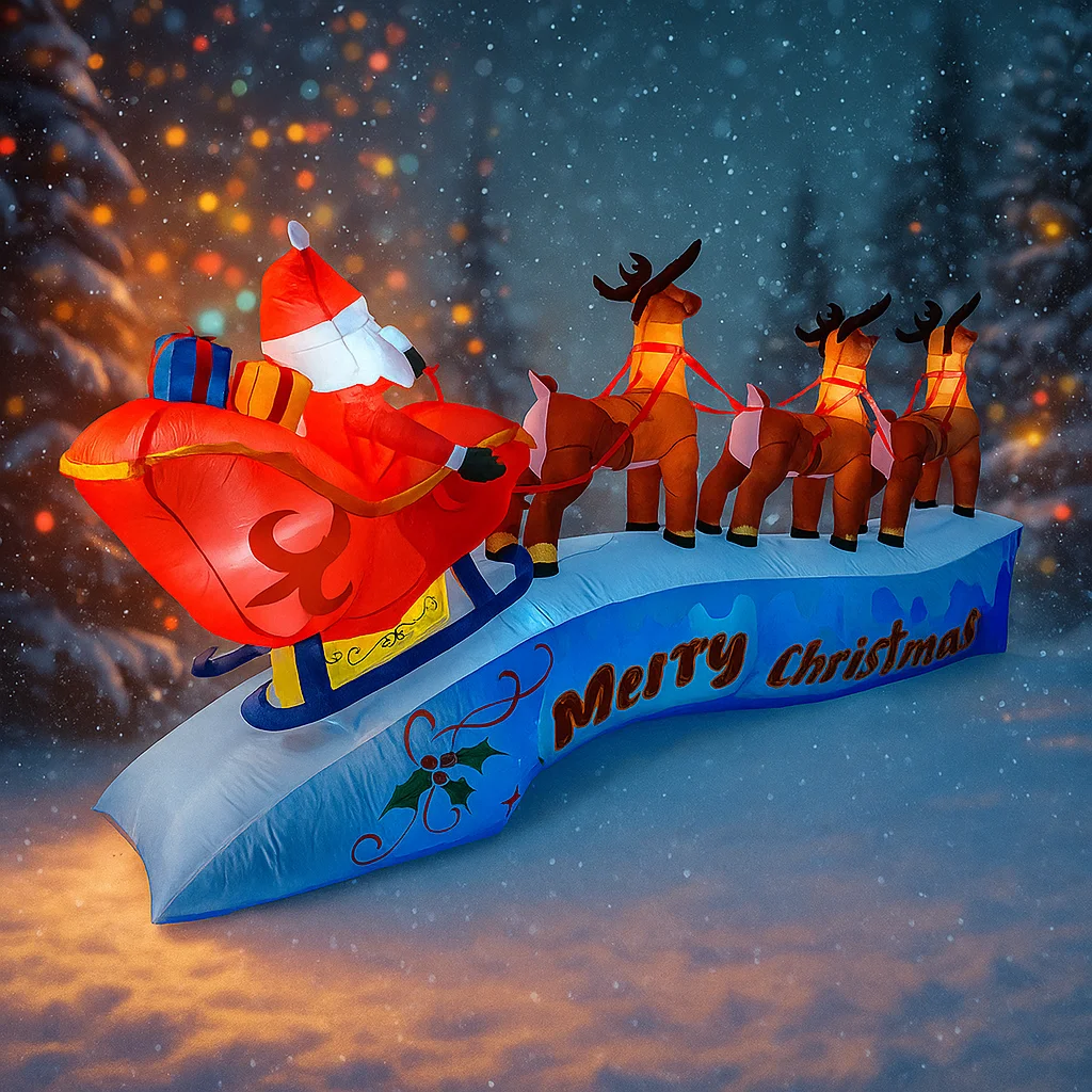 11.8FT سانتا كلوز الرنة مزلقة  - مراجعة Outdoor Lighting Xmas وسعره